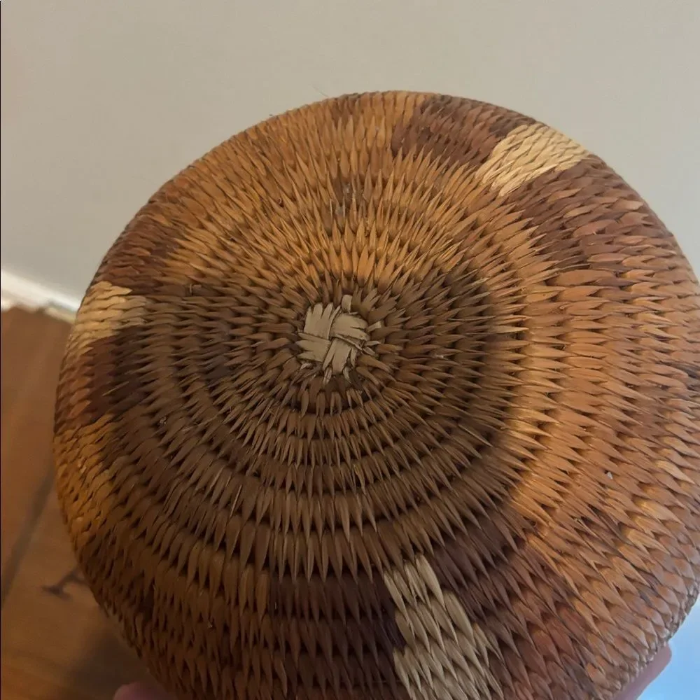 Handcrafted Woven Basket with Lid - Brown and Tan